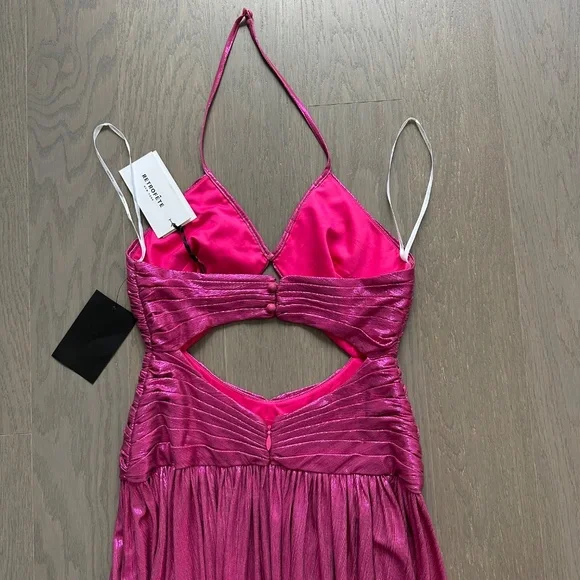 Retrofete Juliana Pink Metallic Lame Halter Cut Out Maxi Dress - with tags - S - Picture 7 of 12